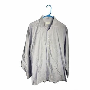 Calvin Klein Men Dress Button Shirt Stripe Purple White 16” 32/33” 100% Cotton
